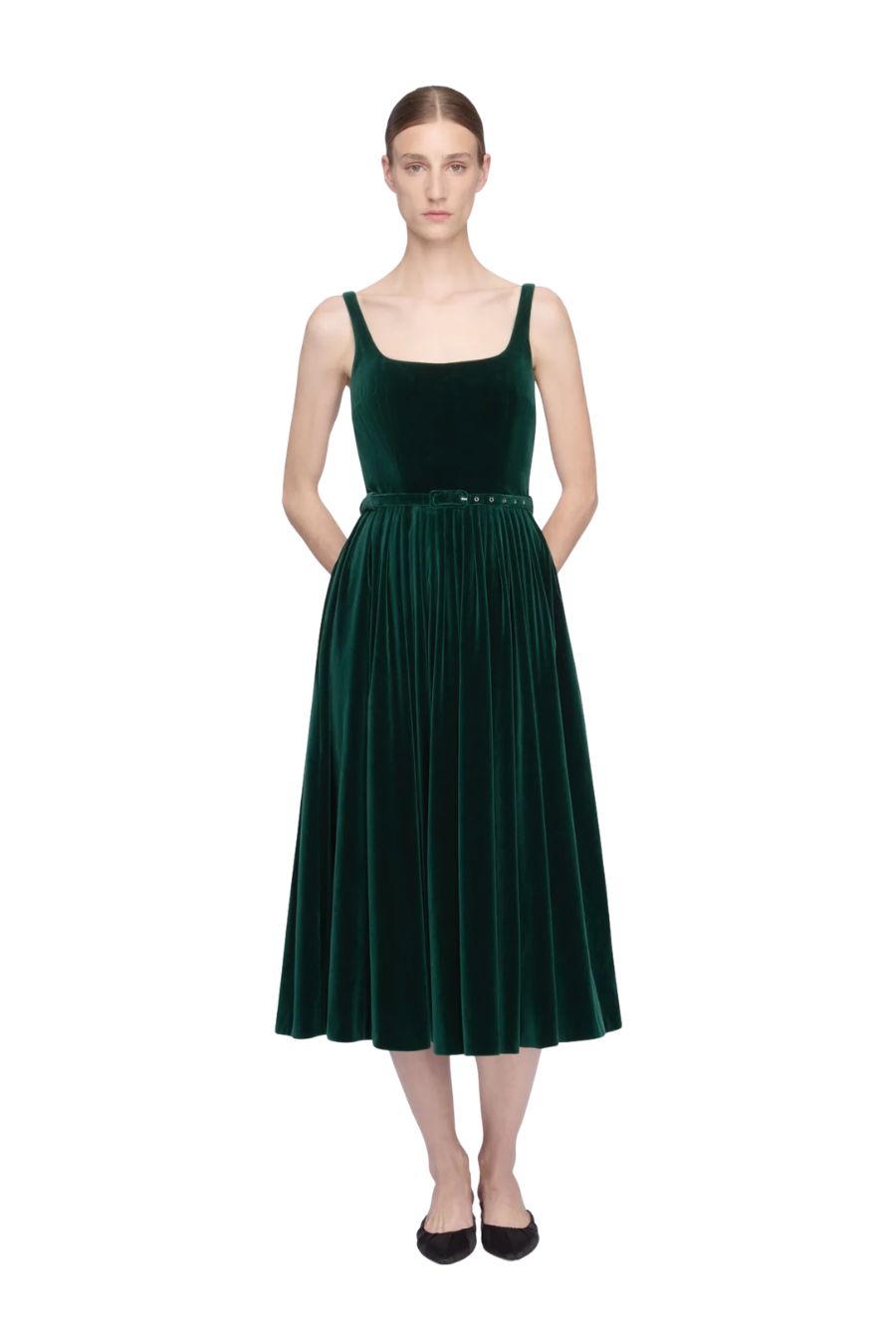 Eagle Dress in Green Velvet by Emilia Wickstead