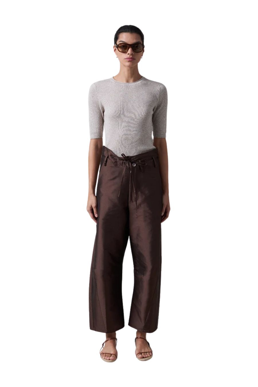 Techno Taffeta Barrel Pant in Chocolate