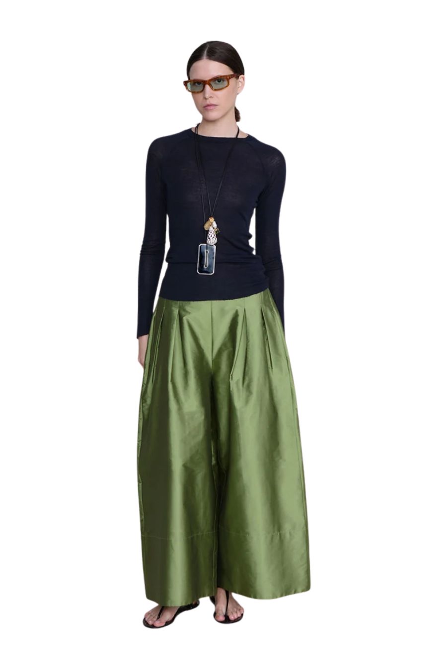 Techno Taffeta Ultra Wide Leg Trouser in Tulip Stem