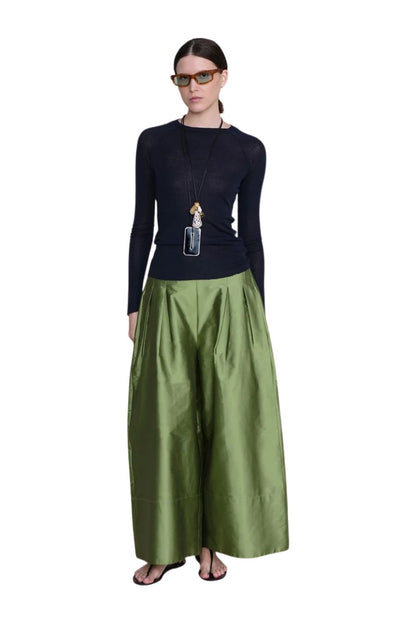 Techno Taffeta Ultra Wide Leg Trouser in Tulip Stem