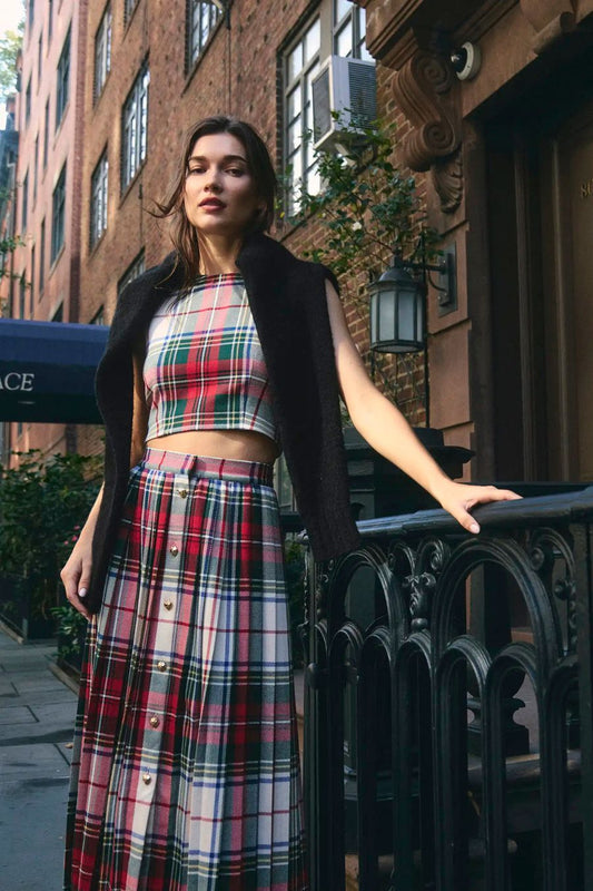 Royce Top in Kensington Plaid Crimson by Hunter Bell