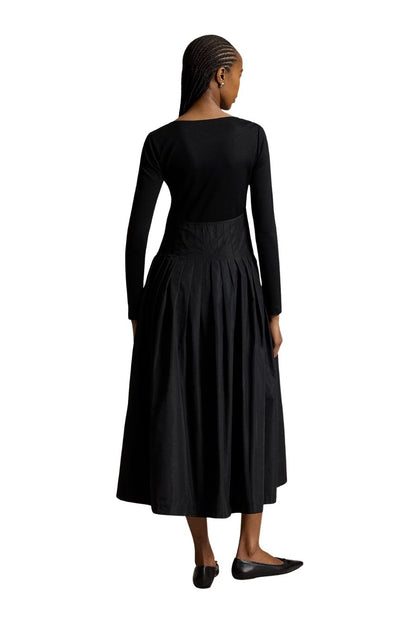 Pleated Empire Dress in Polo Black