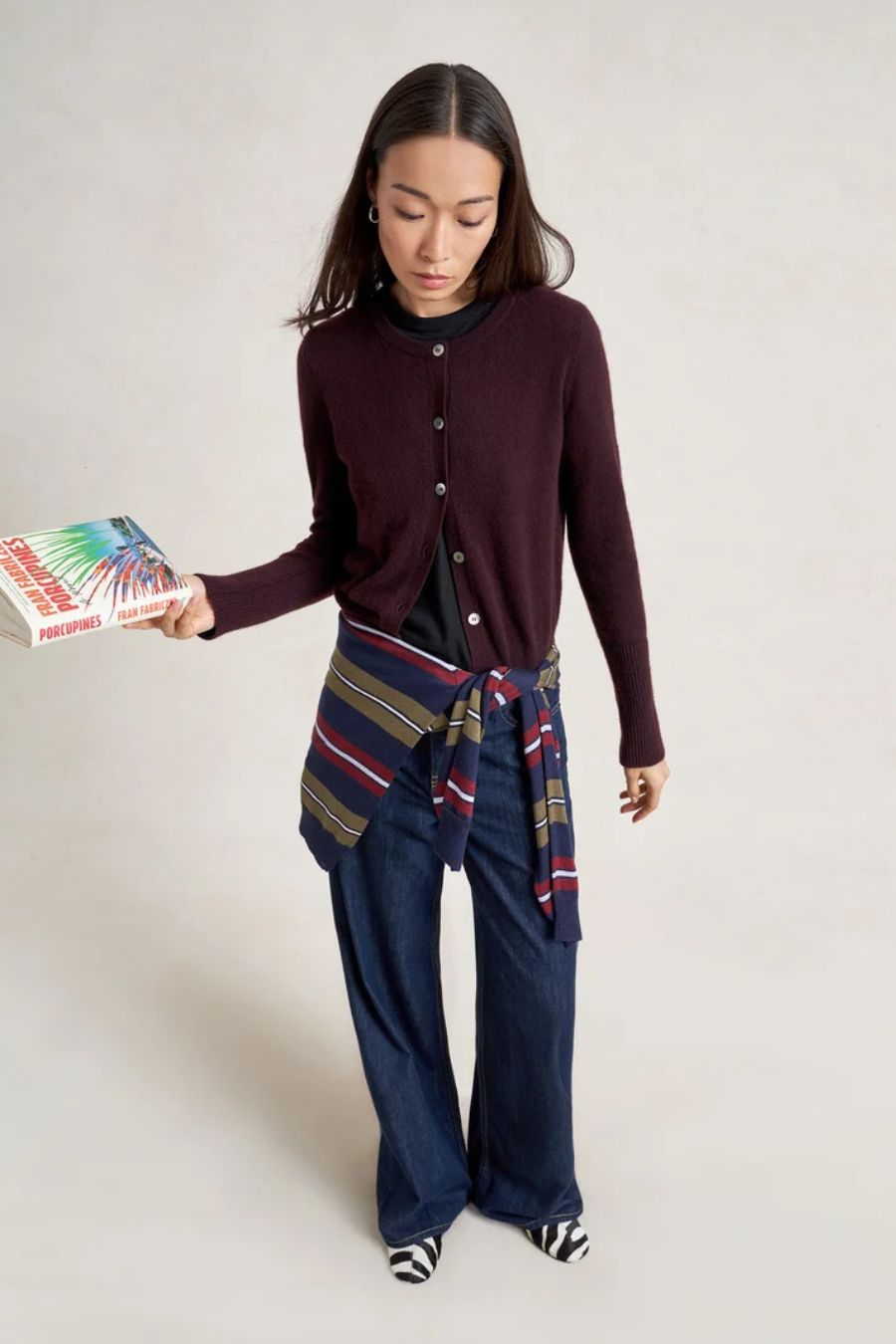 Solid Lean Lines Cardigan in Port by LA LIGNE