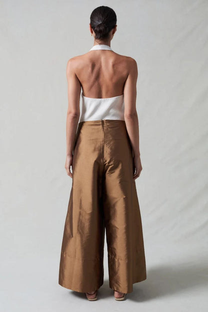 Techno Taffeta Ultra Wide Leg Trouser in Bronze