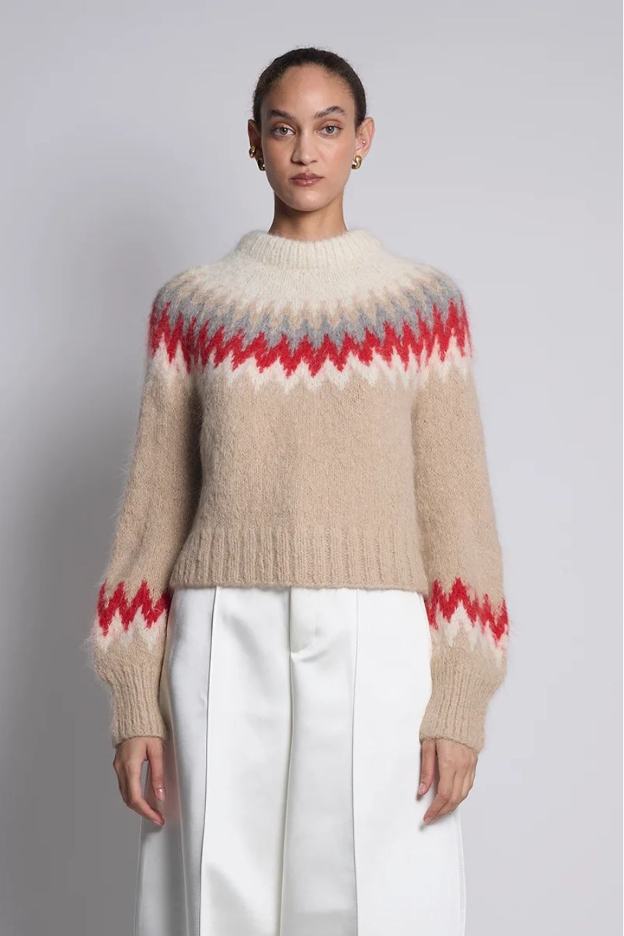 Harper Sweater in Pale Camel/Scarlett Combo