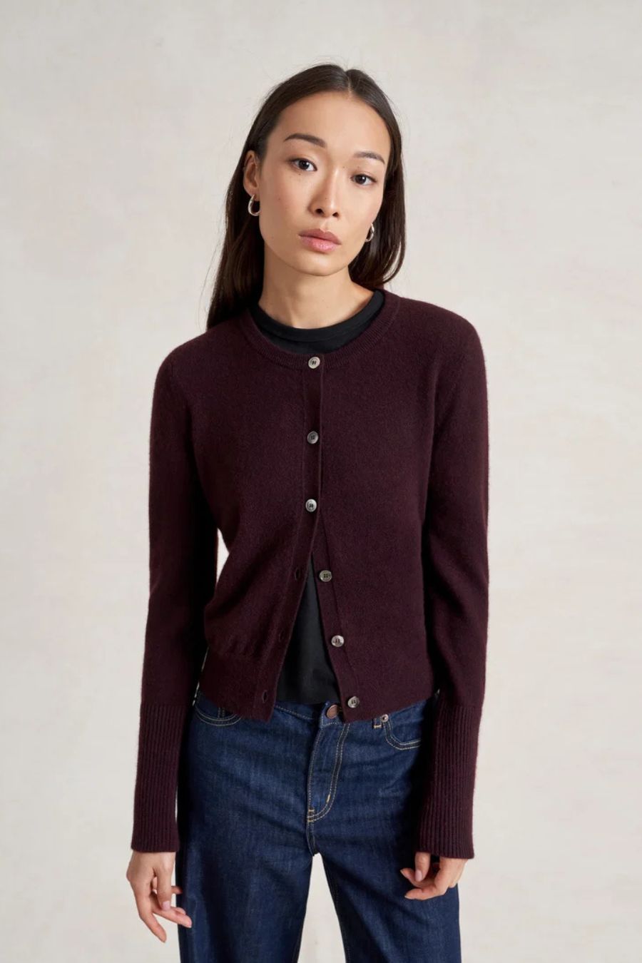 Solid Lean Lines Cardigan in Port by LA LIGNE