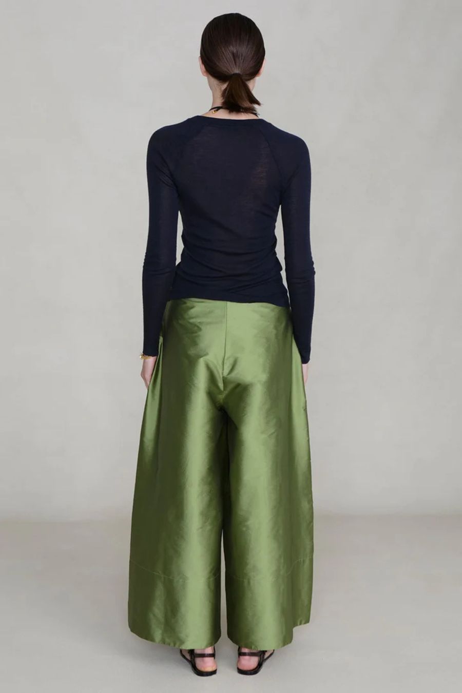 Techno Taffeta Ultra Wide Leg Trouser in Tulip Stem