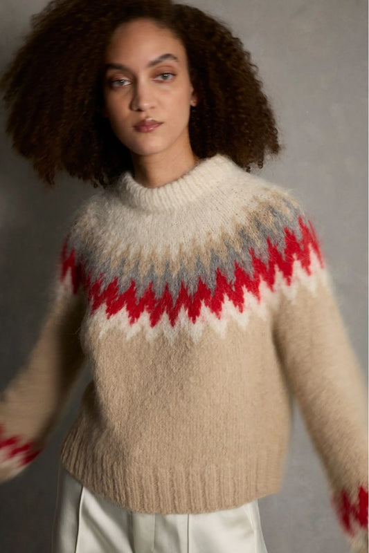 Harper Sweater in Pale Camel/Scarlett Combo