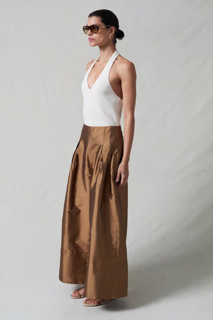 Techno Taffeta Ultra Wide Leg Trouser in Bronze