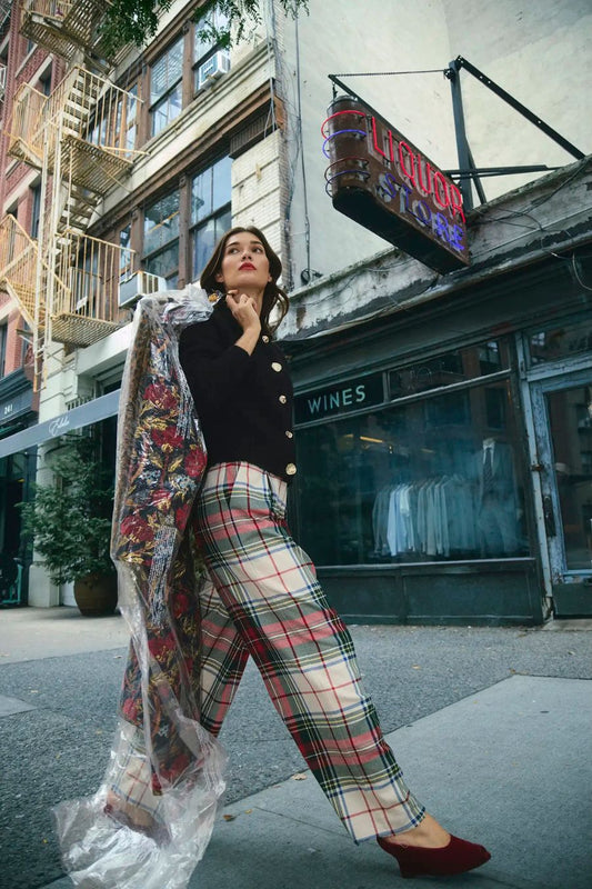 Ridley Pant in Kensington Plaid Crimson by Hunter Bell