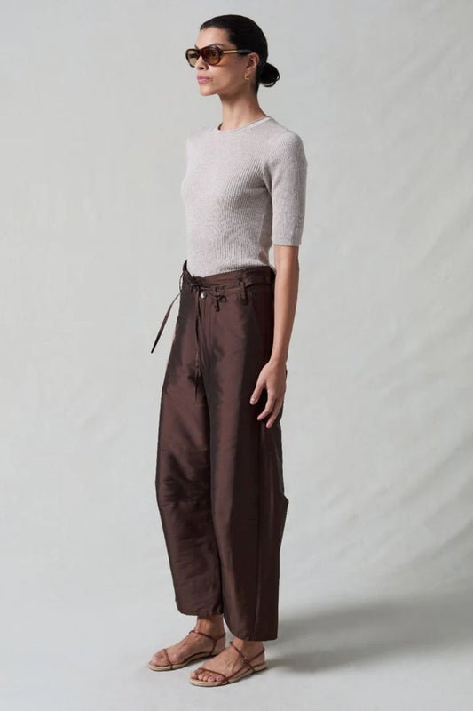 Techno Taffeta Barrel Pant in Chocolate