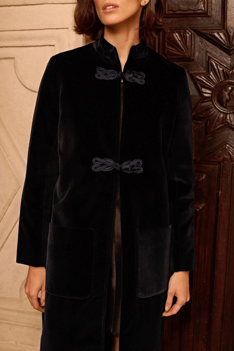 Carnot Coat in Navy Velvet by Bunny & Babe Winnetka
