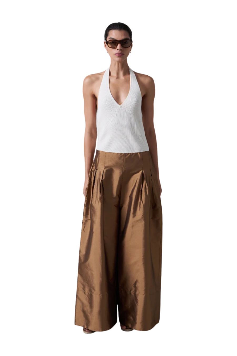 Techno Taffeta Ultra Wide Leg Trouser in Bronze