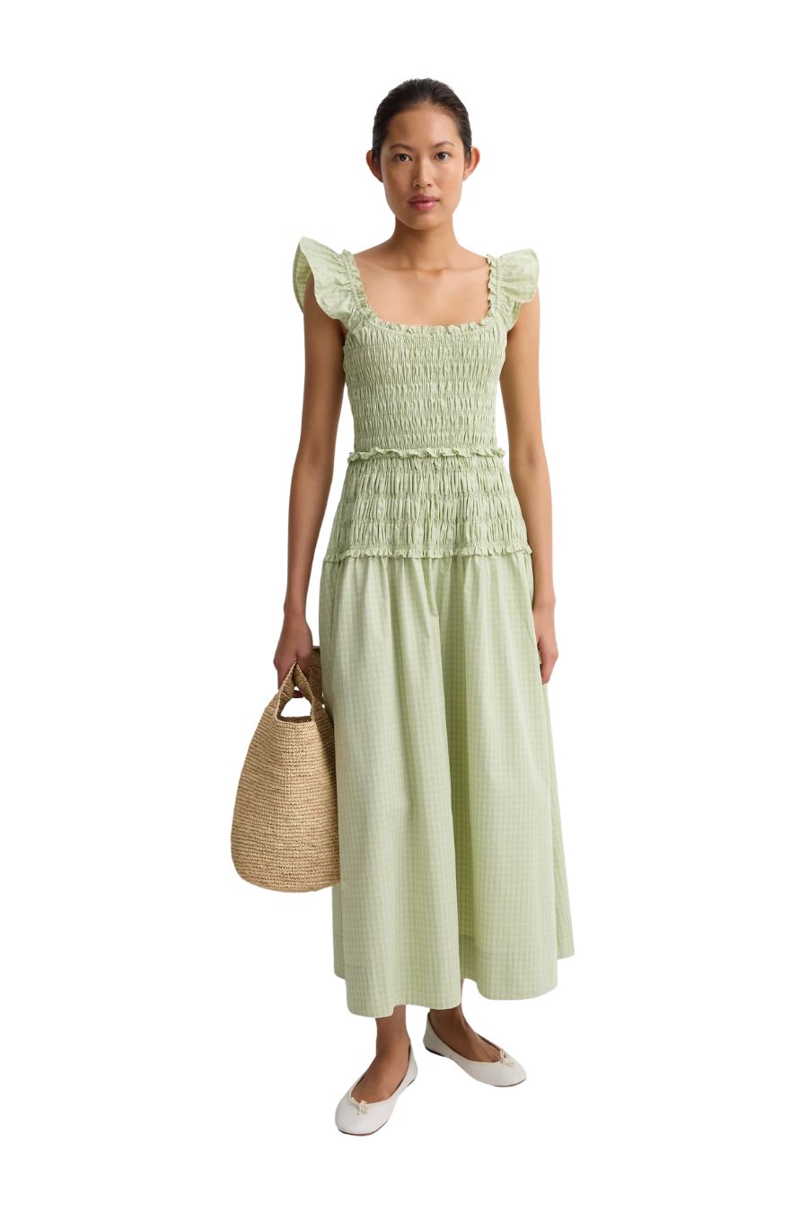 Catalina Midi Dress in Micro Check Pistachio by Faithfull the Brand