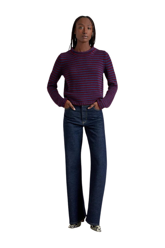 Fine Stripe Mini Marina Sweater in Oxblood/Navy