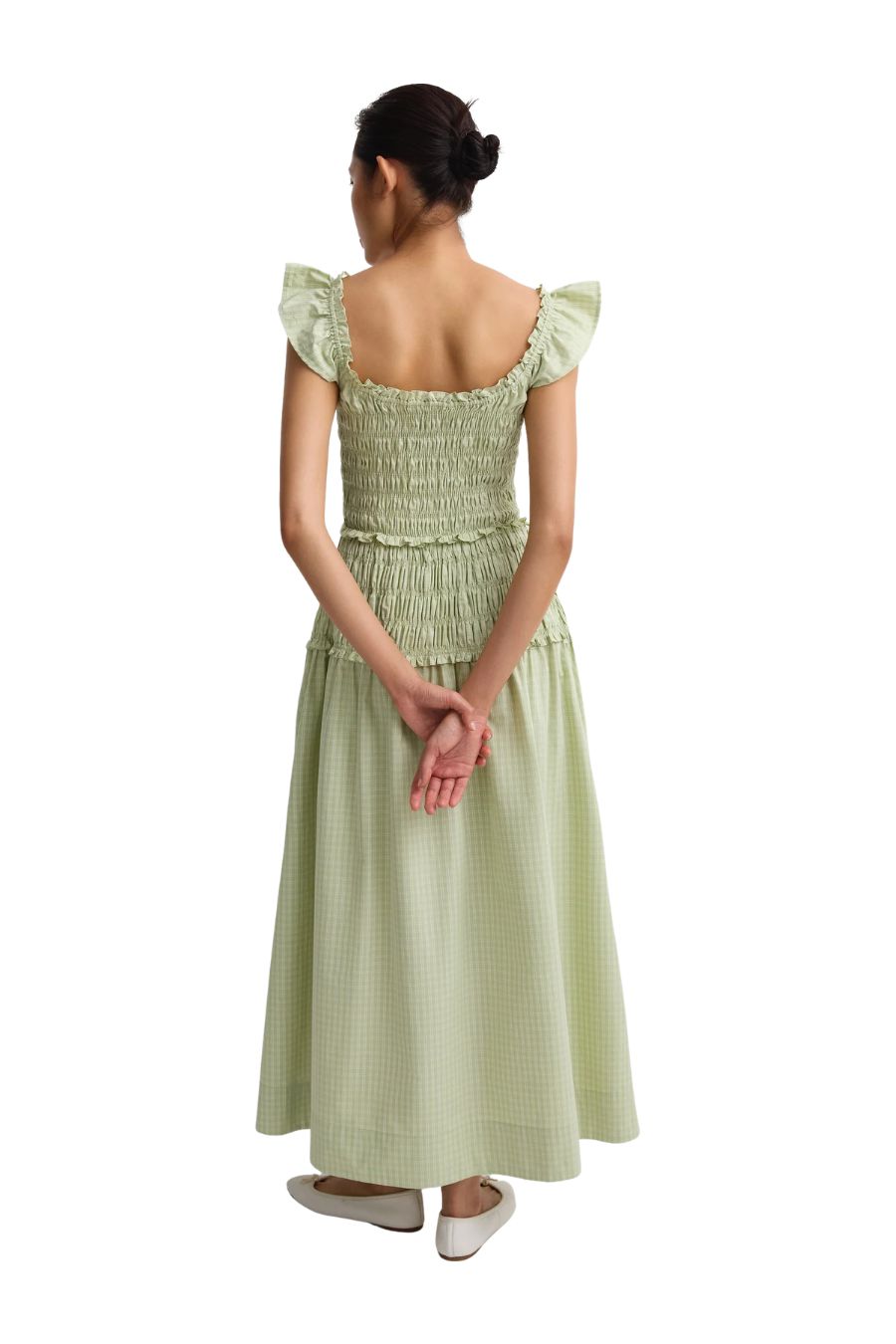 Catalina Midi Dress in Micro Check Pistachio by Faithfull the Brand
