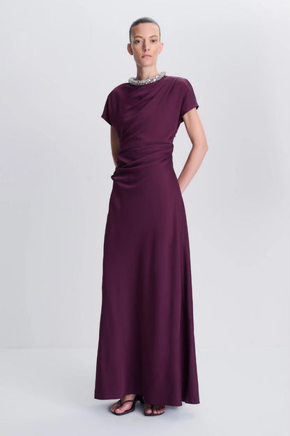 Eliza Satin Gown in Dark Orchid