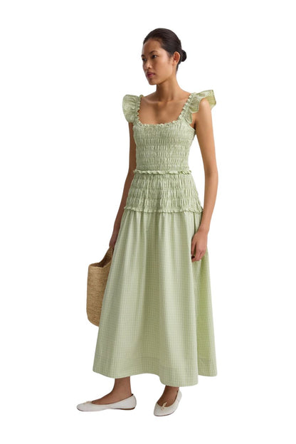 Catalina Midi Dress in Micro Check Pistachio by Faithfull the Brand