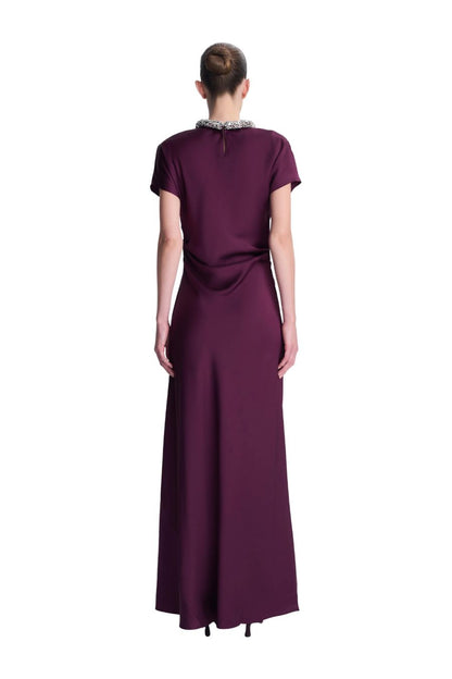 Eliza Satin Gown in Dark Orchid