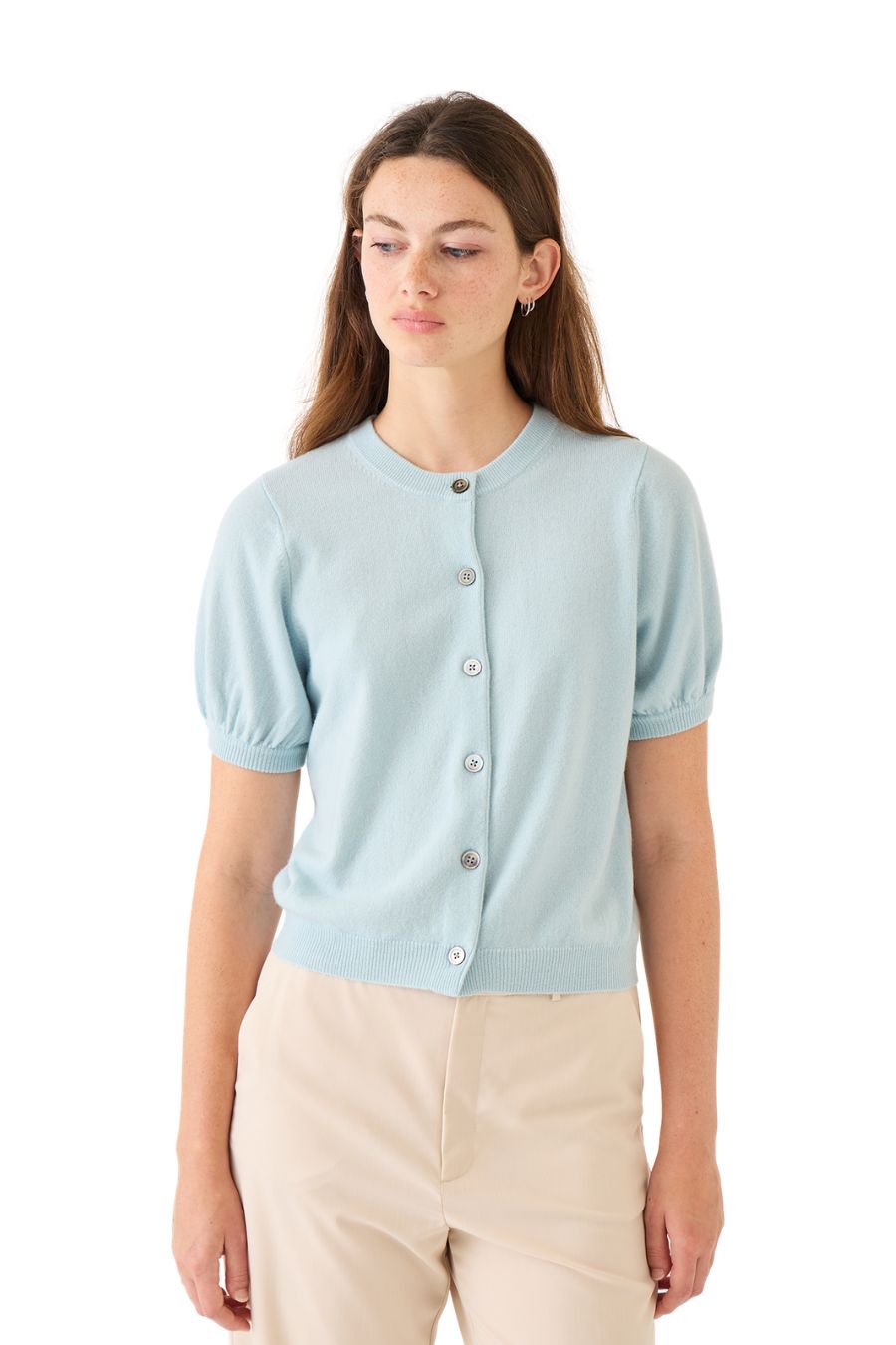 Zoe Cashmere Cardigan in Milky Blue
