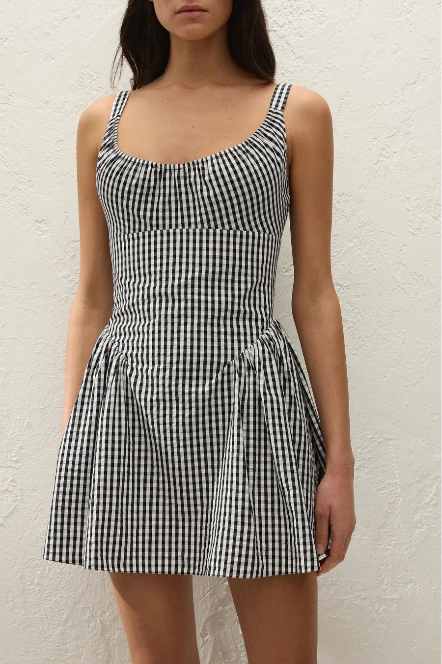 Marcella Mini Dress in Black Textured Gingham