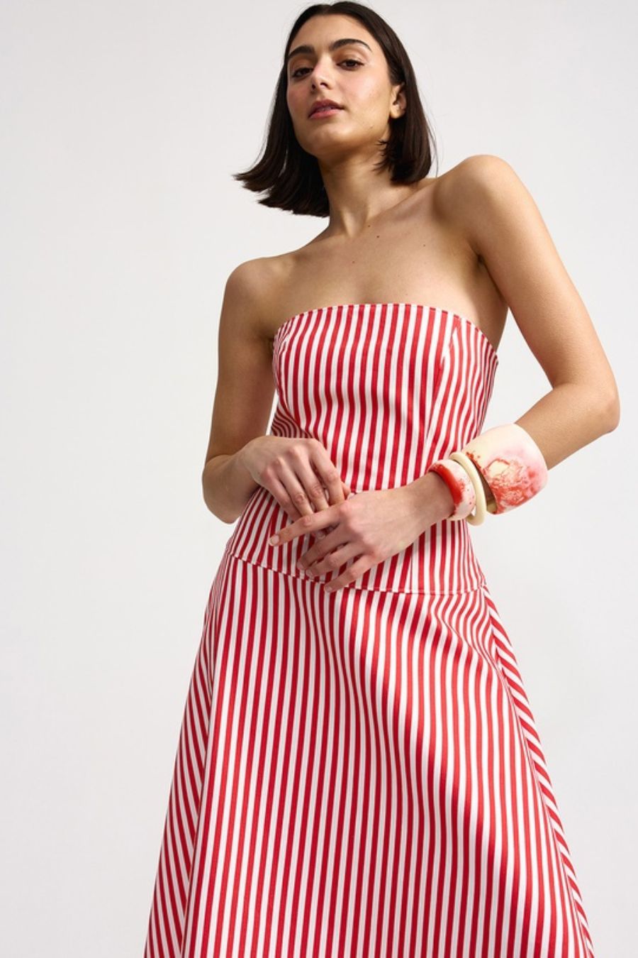 Slone Denim Dress in Ruby Antique Stripe