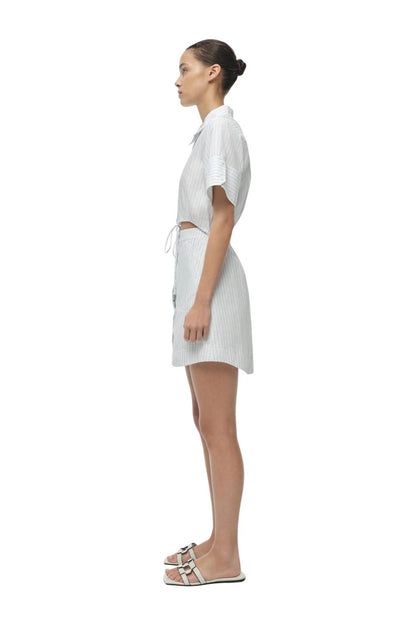 Marcy Mini Shirt Dress in White Stripe