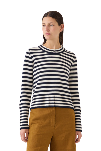 Micha Stripe Sweater in Navy/Off White