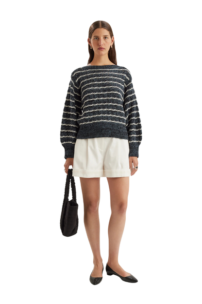 Cy Striped Sweater in Midnight Cream Cotton