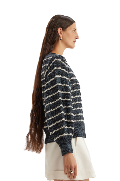 Cy Striped Sweater in Midnight Cream Cotton