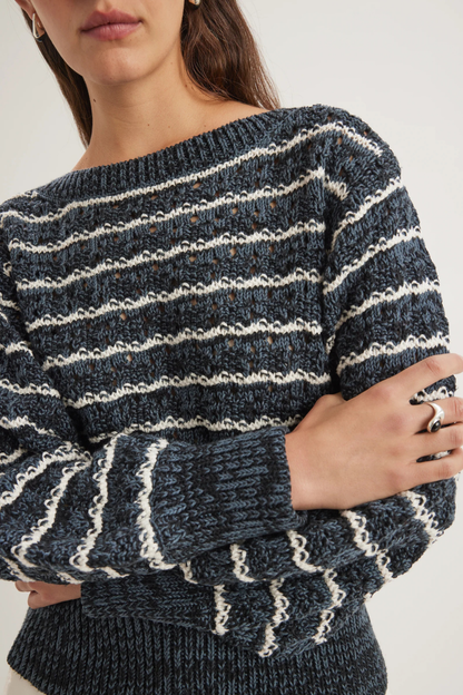Cy Striped Sweater in Midnight Cream Cotton