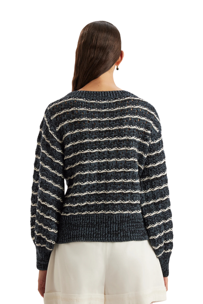 Cy Striped Sweater in Midnight Cream Cotton