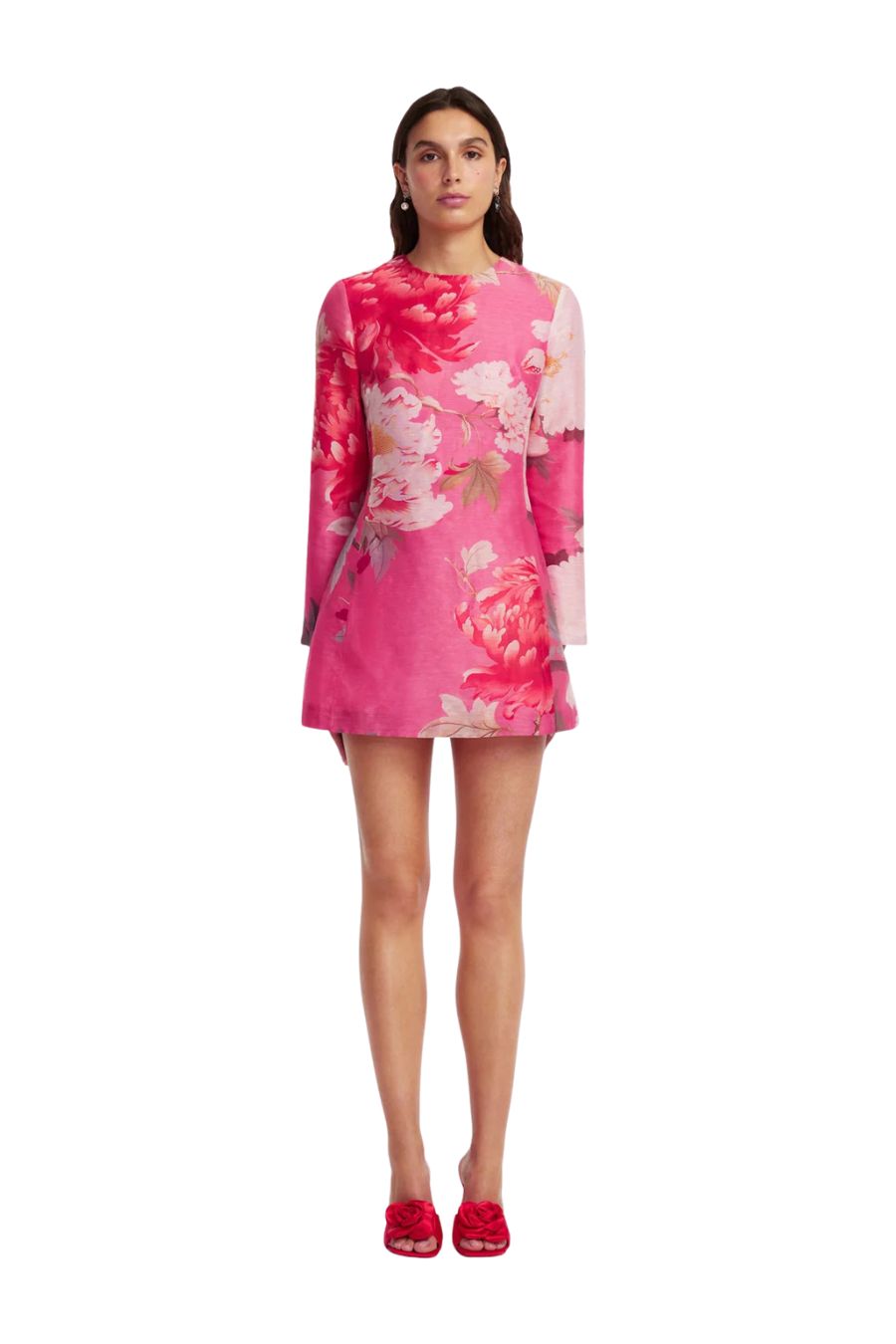 Aliza Long Sleeve Mini in Peony Print Fuchsia