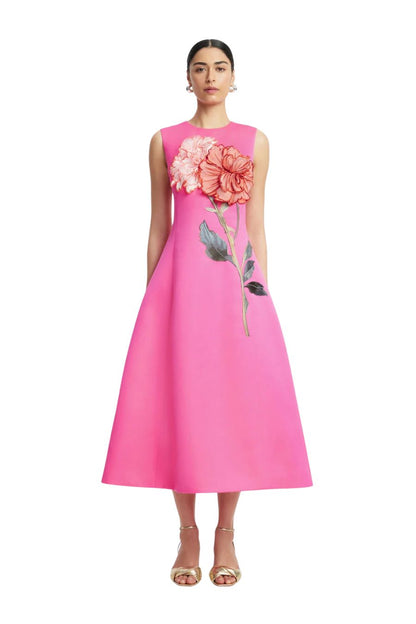 Cleo Sleeveless Midi in Peony Print Fuchsia