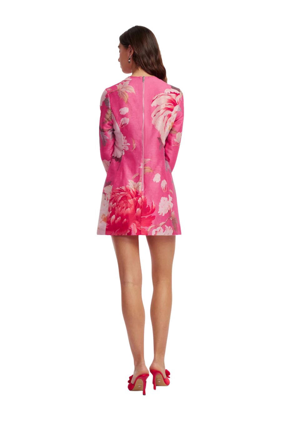 Aliza Long Sleeve Mini in Peony Print Fuchsia