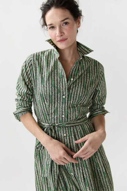 Shirtwaist Dress in Green Floral Stripe