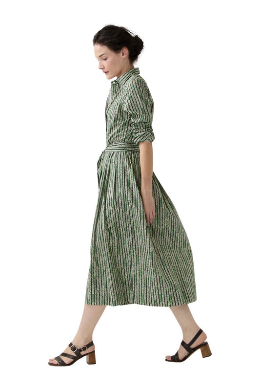 Shirtwaist Dress in Green Floral Stripe