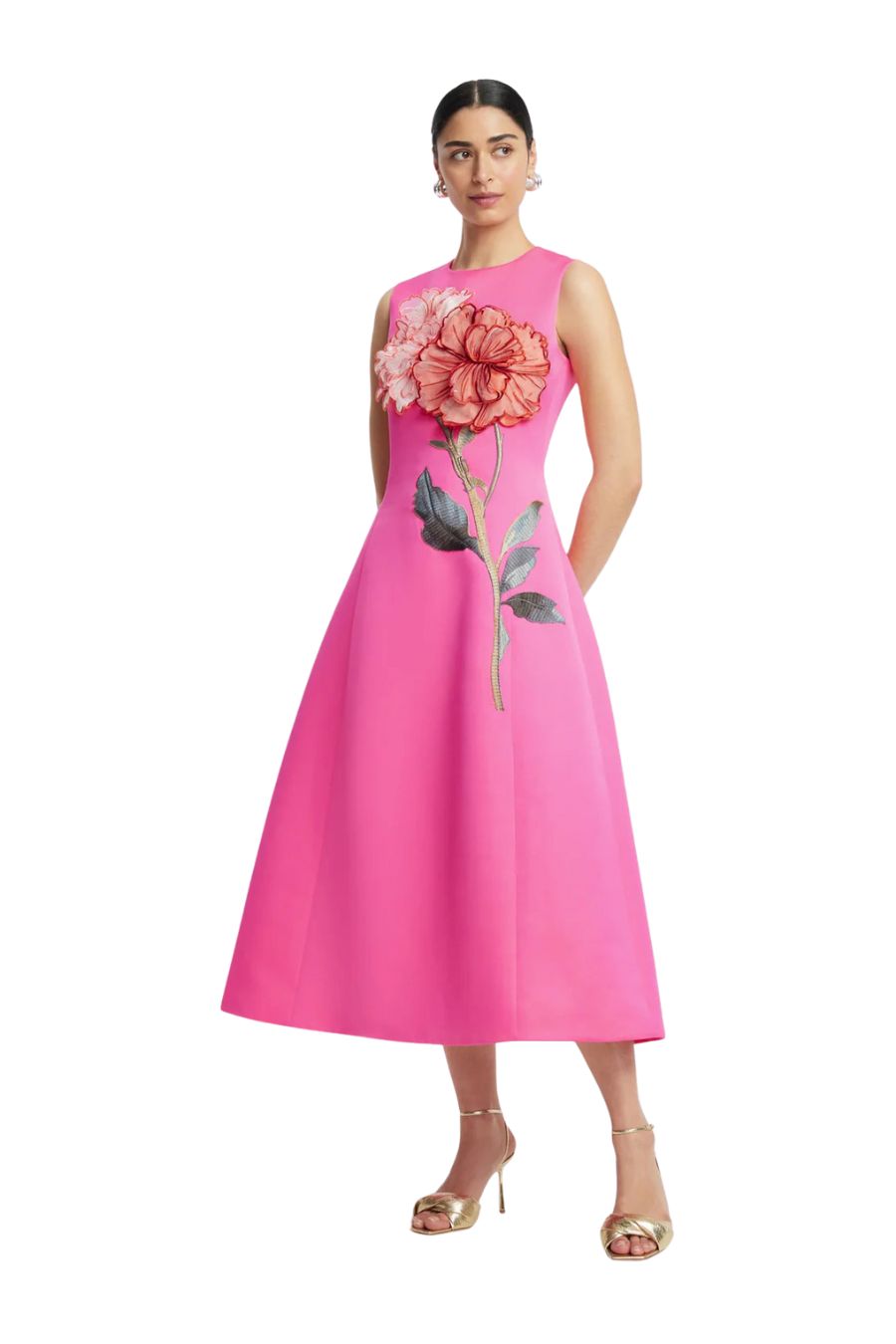 Cleo Sleeveless Midi in Peony Print Fuchsia