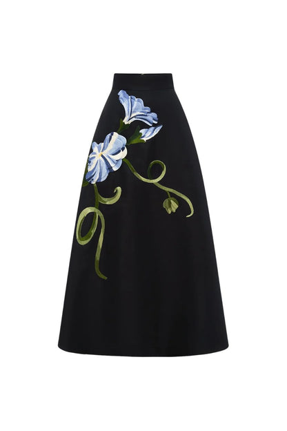 Rafaela Maxi Skirt in Vine Print in Ebony