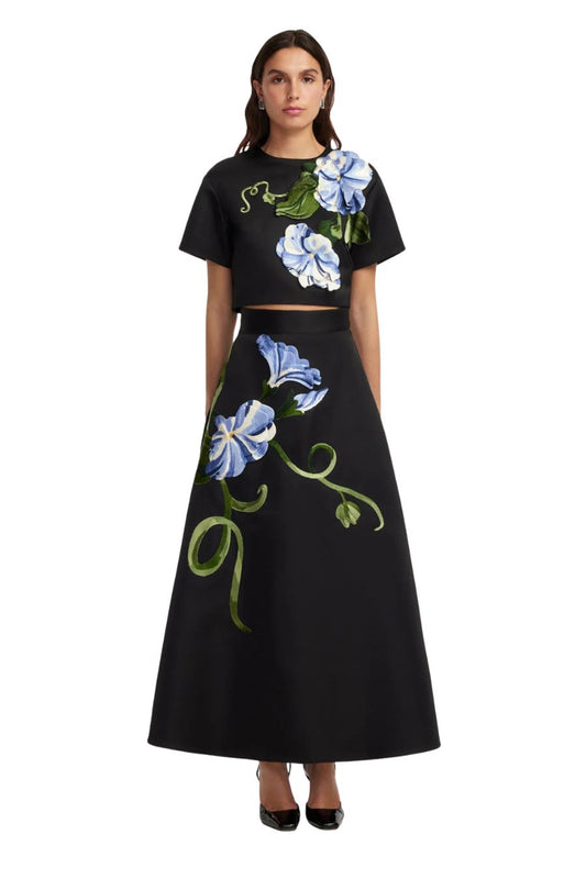 Rafaela Maxi Skirt in Vine Print in Ebony