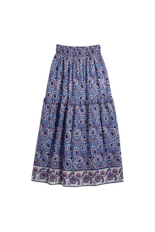 Gemma Midi Skirt in Blue/Pink Flower