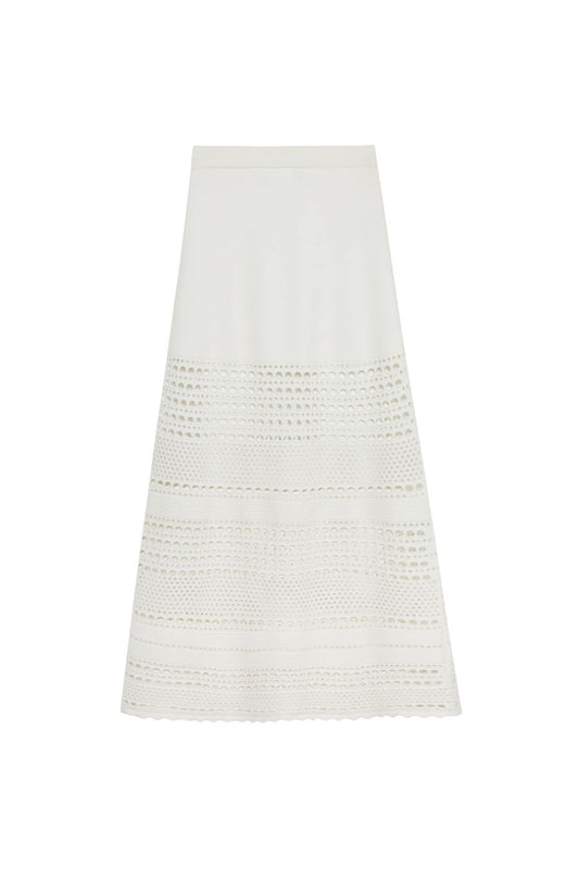 Westly Open Stitch Midi Skirt in Ivory