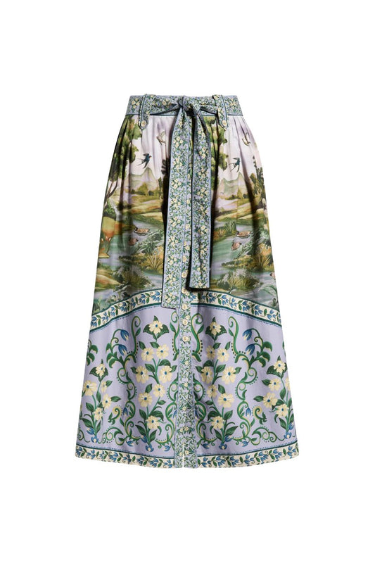 Countryside Landscape Midi Skirt in Multi