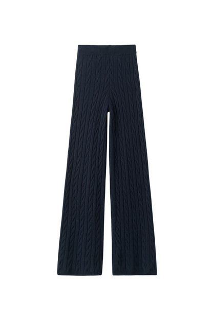 Soft Goat Cable Knit Pants in Navy
