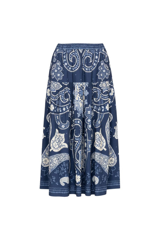 Emelina Print Midi Skirt in Navy
