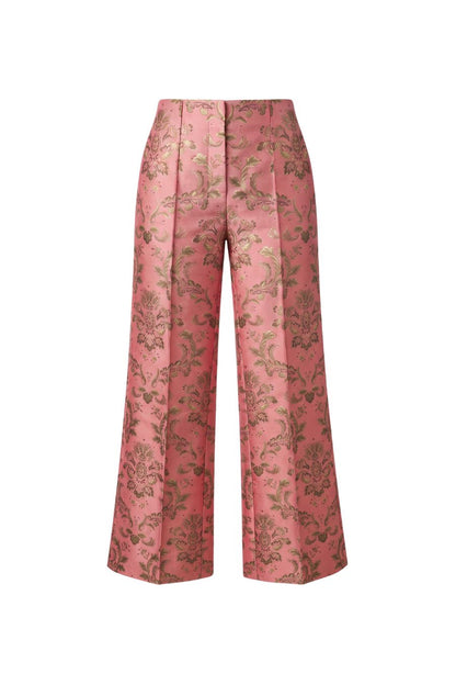 Morgan Jacquard Trouser in Pink/Gold