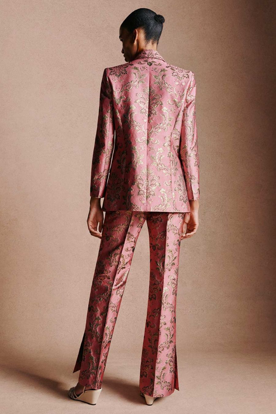 Morgan Jacquard Trouser in Pink/Gold