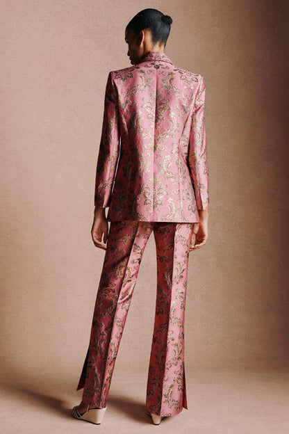 Morgan Jacquard Trouser in Pink/Gold