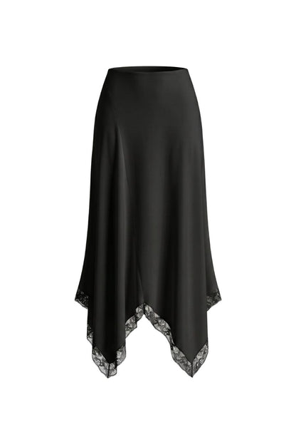 Keri Bias-Cut Lace Skirt in Black