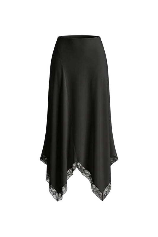 Keri Bias-Cut Lace Skirt in Black